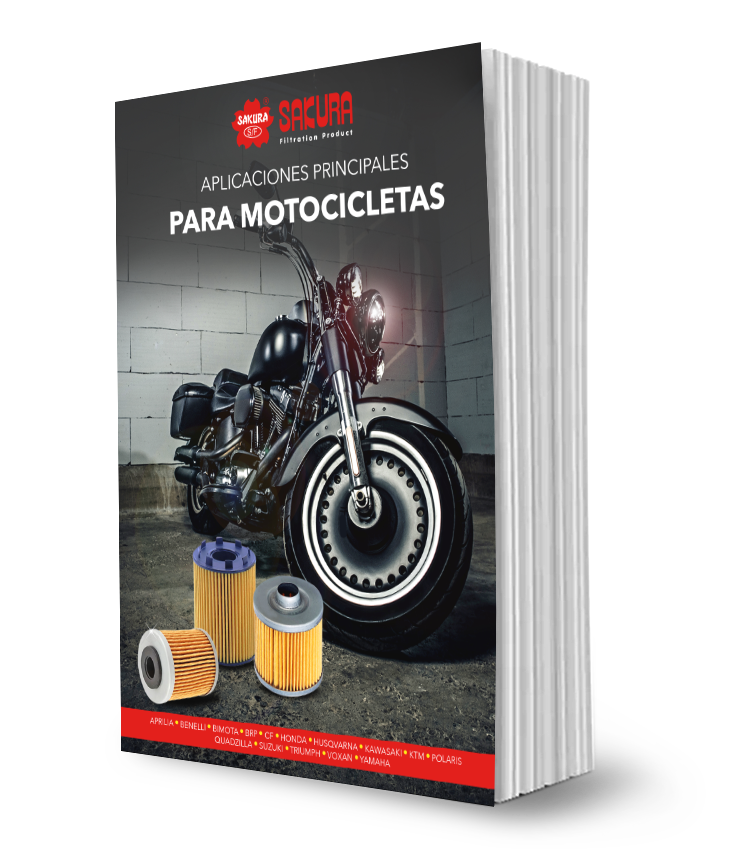 Catálogo de filtros Sakura para motocicletas con aplicaciones principales por marca y modelo. Soluciones de filtración confiables para mejor rendimiento y protección del motor.