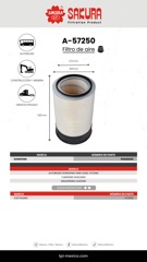 FILTRO DE AIRE DONGFENG 1109ZB1020 A-57250 | R000171 AF25812 PA5445 WA10175 | SAKURA FILTER